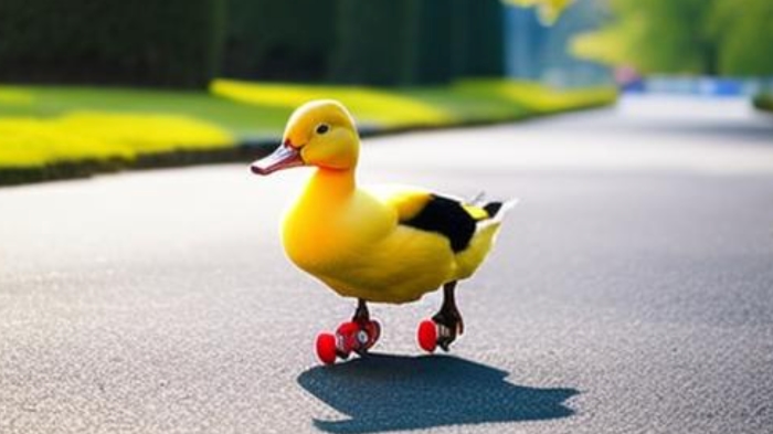 A picture of a duck on rollerskates. Amusing, but not useful.