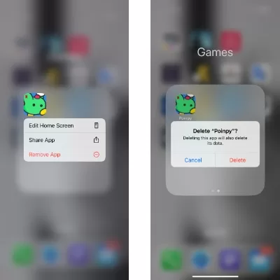 Deleting an app from an iPhone: These two screens (or similar) are what you should see.