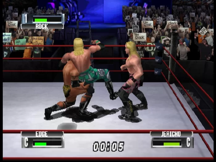 WWF No Mercy N64. You put your left leg in...
