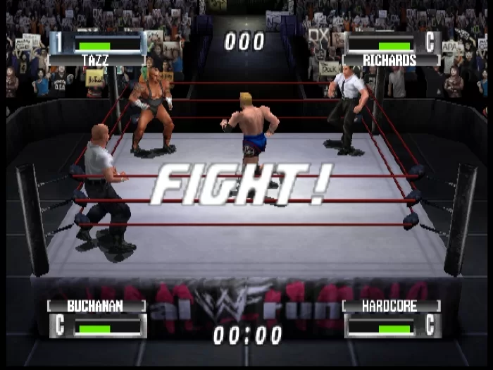 WWF No Mercy N64: Hardcore Holly rushes at Tazz first thing in the Rumble. We all know how that's going to end, right?