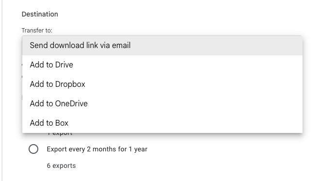 Gmail: Destination choices