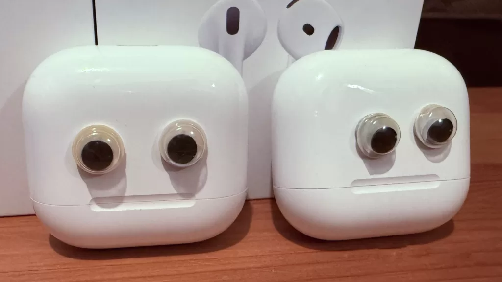 AirPods 4 with Googly Eyes. They look... guilty. (Photo: Alex Kidman)