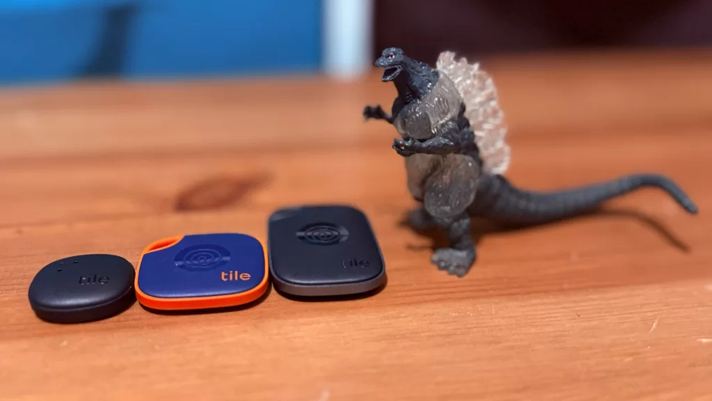 Tile Pro, Tile Mate and Tile Sticker vs Godzilla (Photo: Alex Kidman)